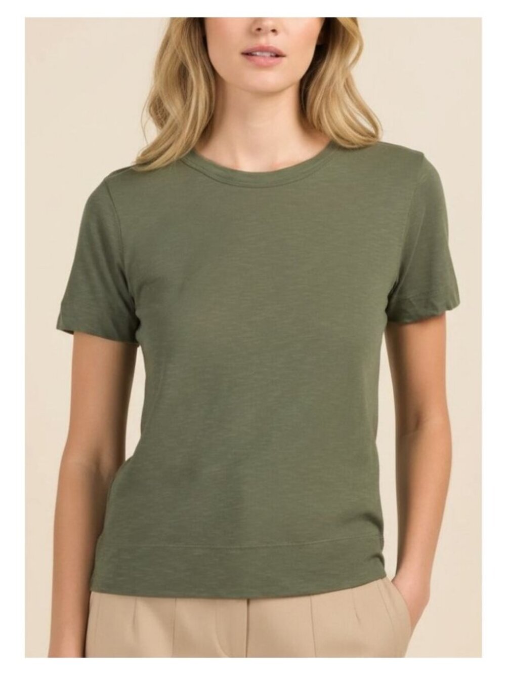 THEORY Cotton Tilma Sea Slub Tee Size Small Olive Green - Picture 1 of 5